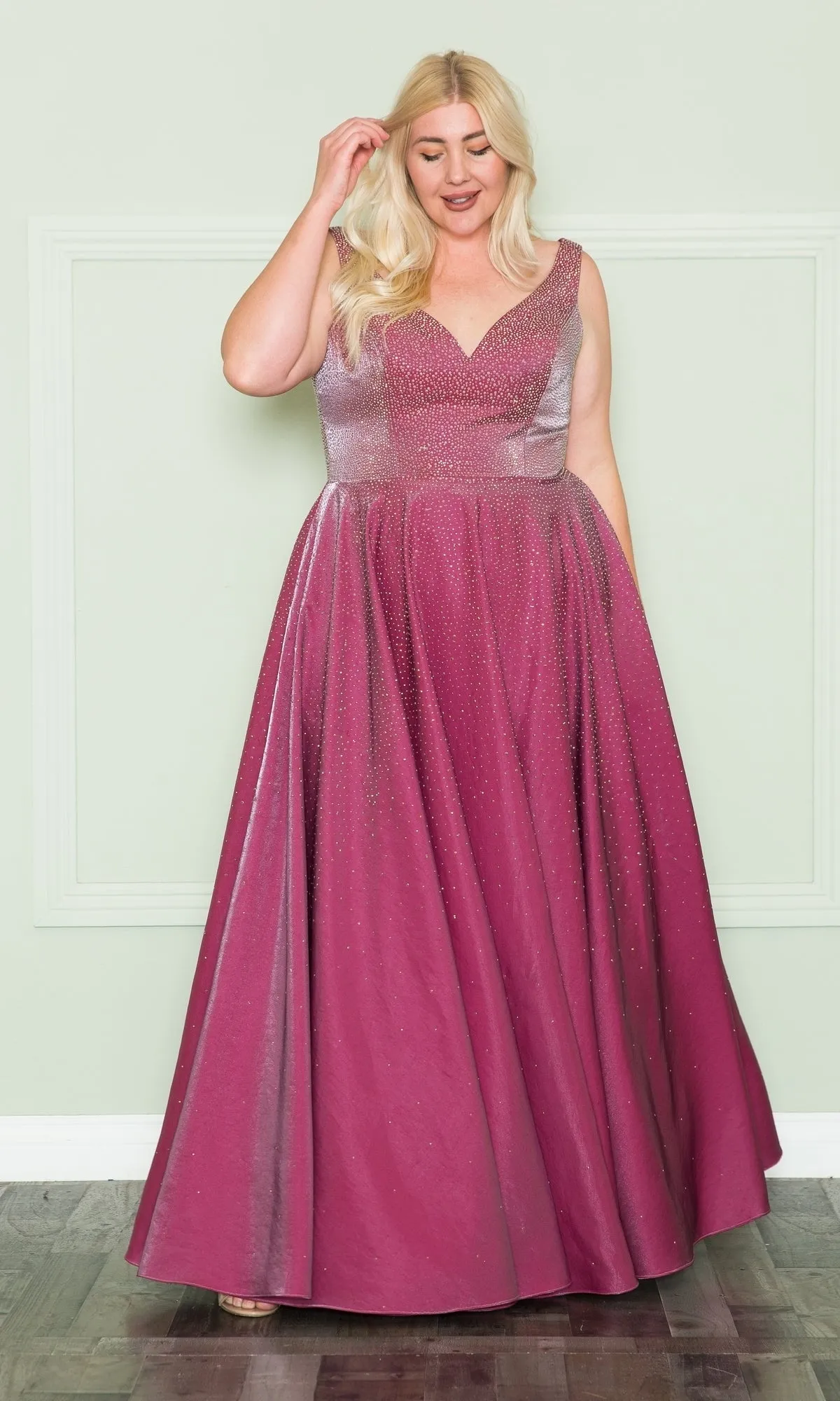 Embellished Plus-Size Long V-Neck Prom Dress W1110 sold by PromGirl product image thumbnail 3