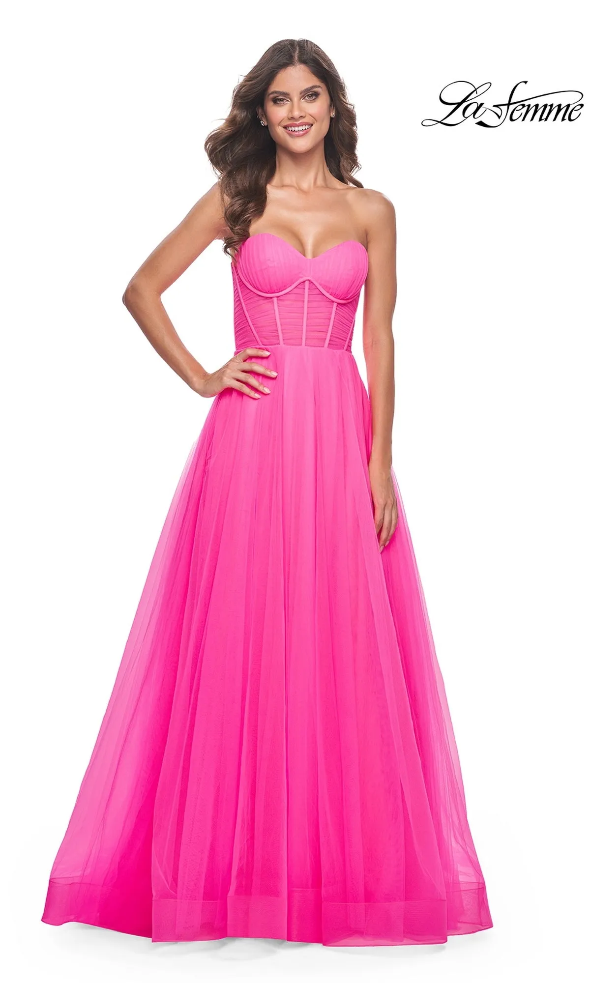 La Femme Long Pink Corset A-Line Prom Dress 32341 sold by PromGirl product image thumbnail 3