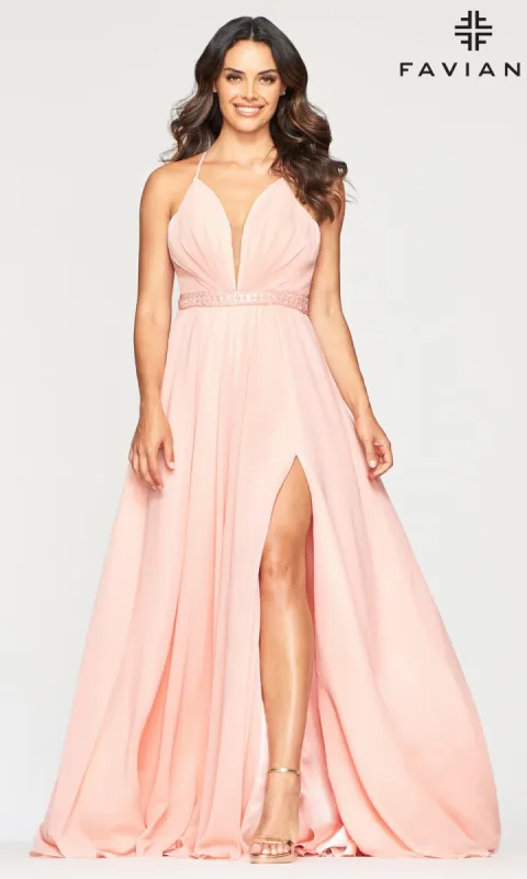 Pastel Long A-Line Chiffon Faviana Prom Dress sold by PromGirl