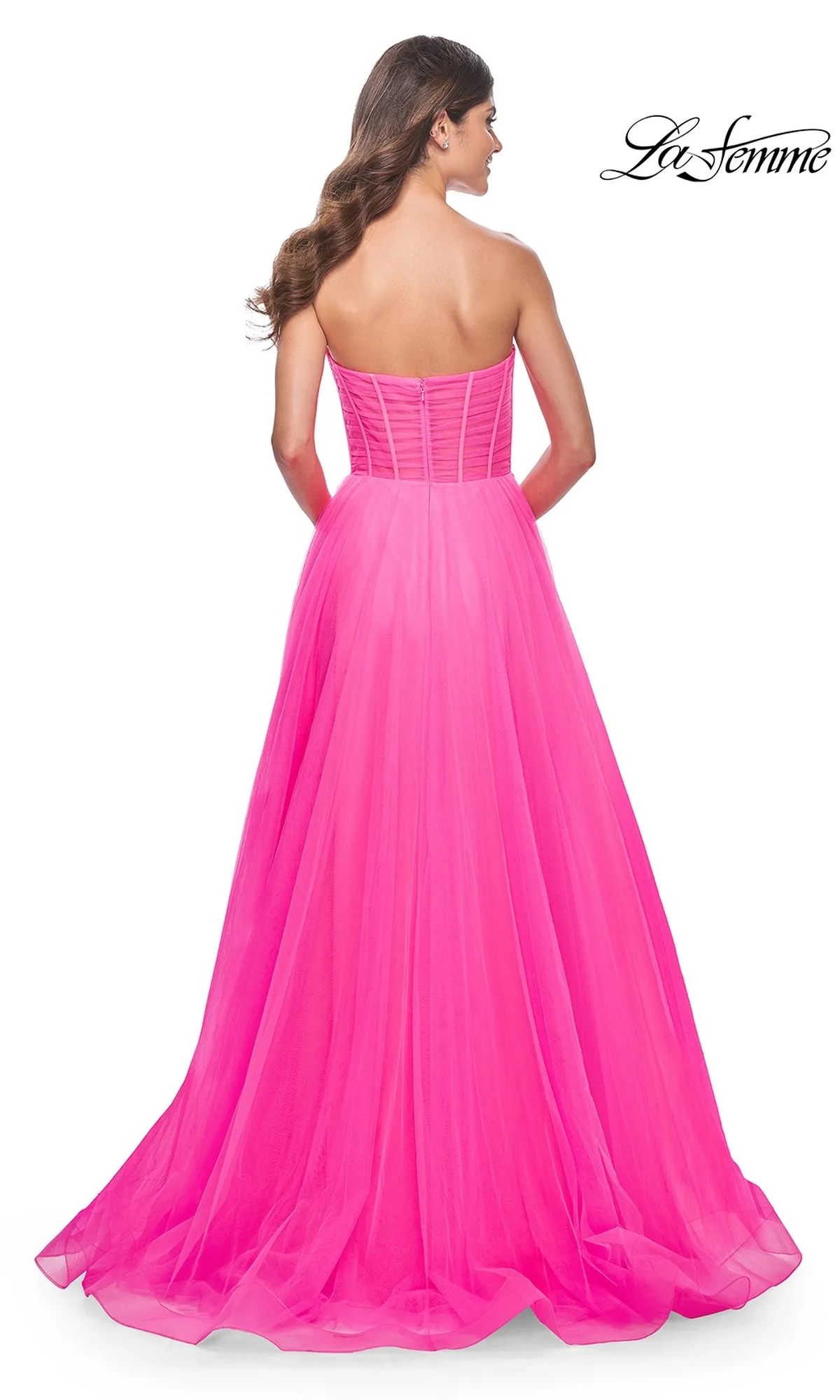 La Femme Long Pink Corset A-Line Prom Dress 32341 sold by PromGirl product image thumbnail 2