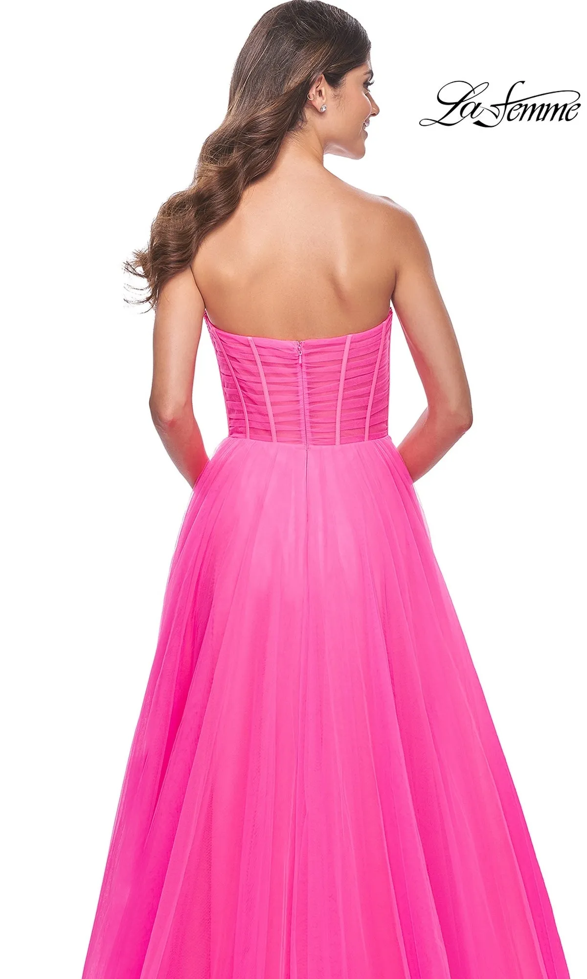 La Femme Long Pink Corset A-Line Prom Dress 32341 sold by PromGirl product image thumbnail 5