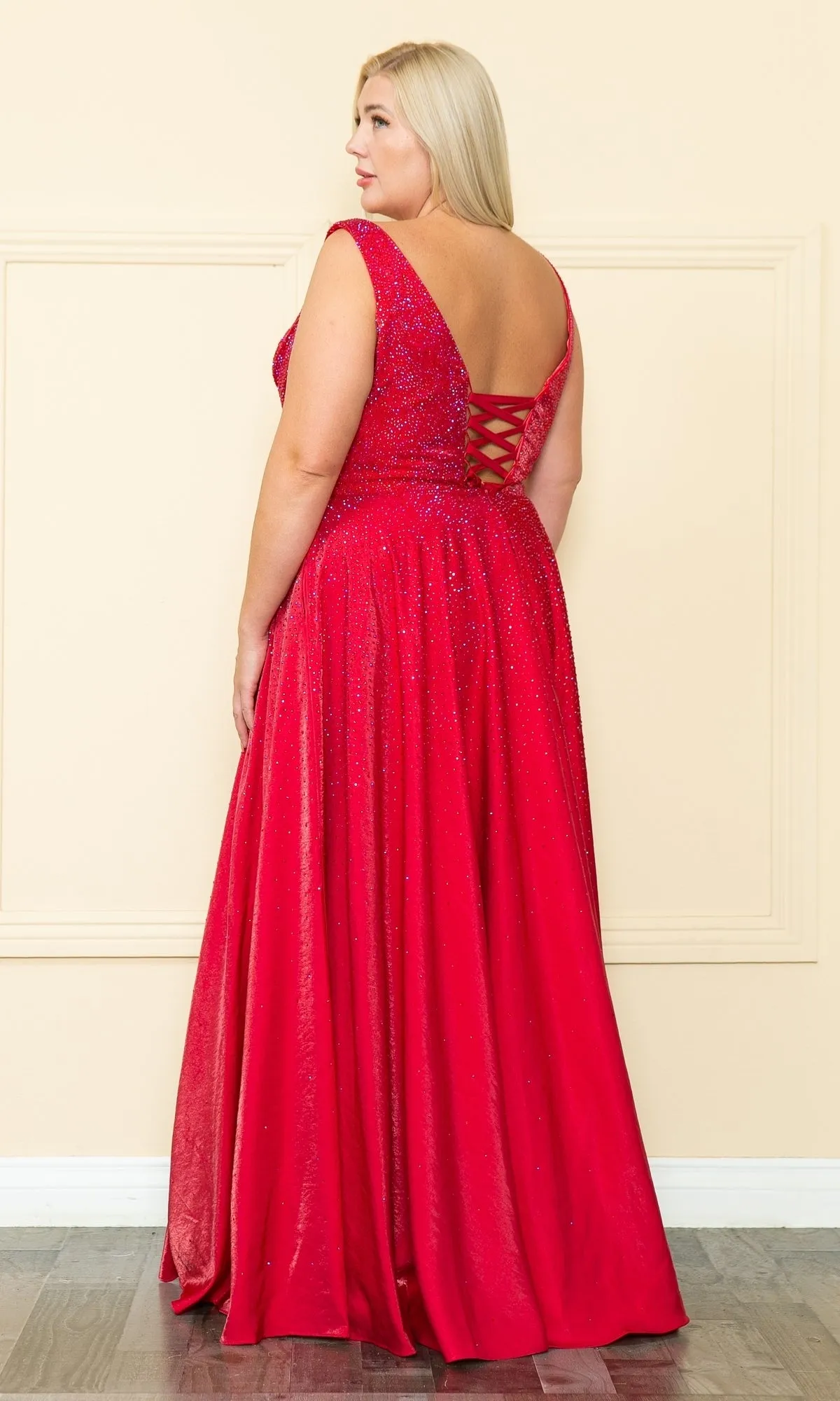 Embellished Plus-Size Long V-Neck Prom Dress W1110 sold by PromGirl product image thumbnail 2