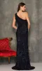 Dave & Johnny Navy Blue Sequin Long Prom Dress sold by PromGirl