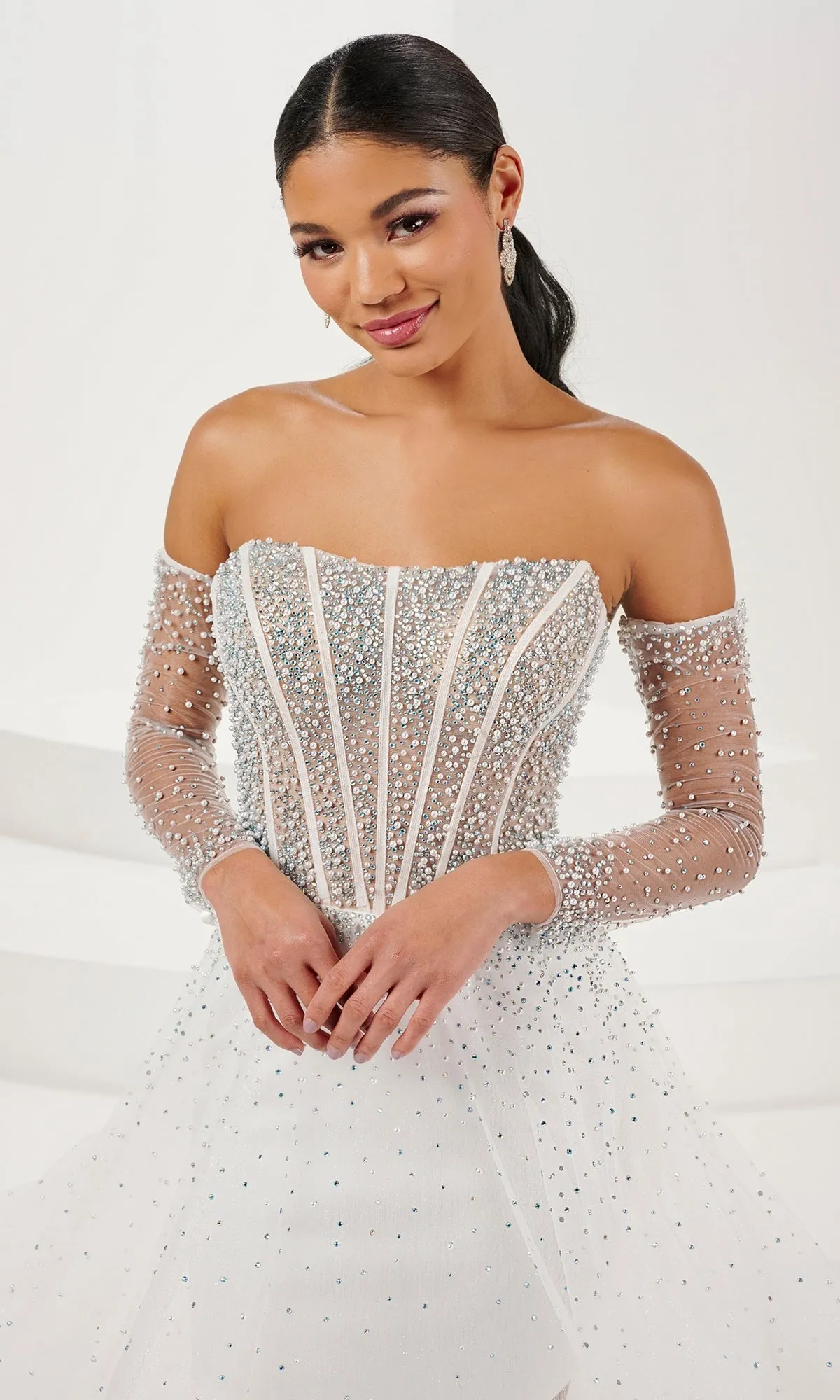 Tiffany Strapless Beaded Tulle Prom Dress 16111 sold by PromGirl product image thumbnail 3