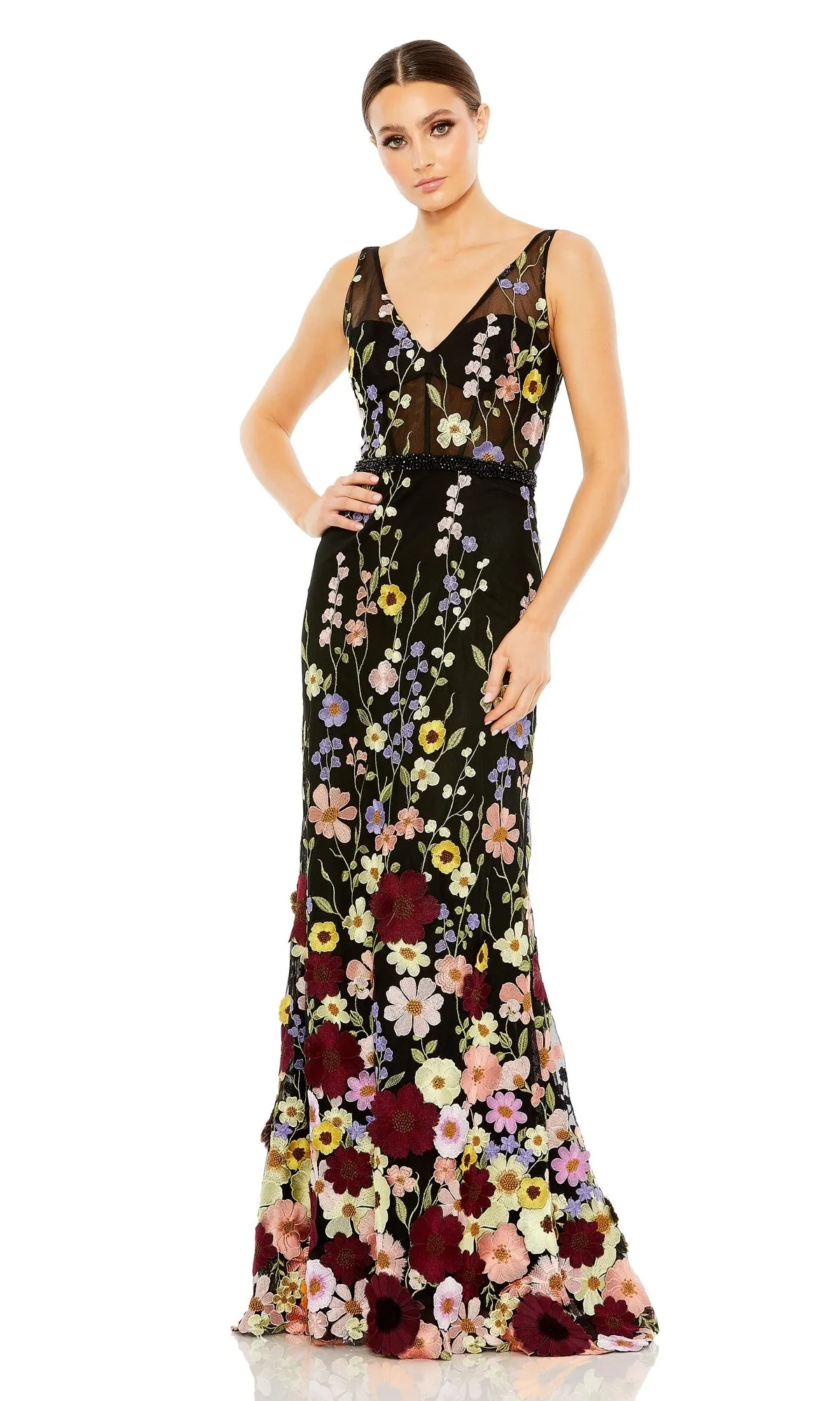 Floral Long Black Formal Dress: Mac Duggal 68200 sold by PromGirl