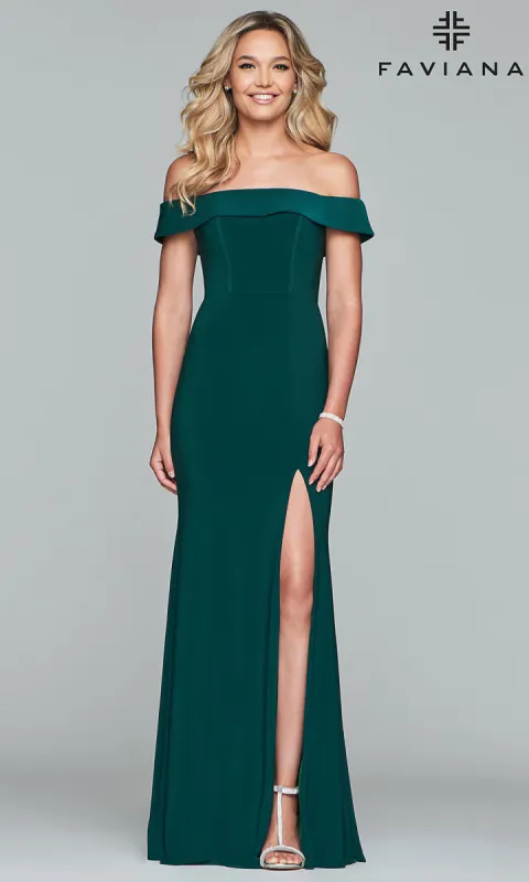 Faviana Long Off-the-Shoulder Formal Prom Dress sold by PromGirl