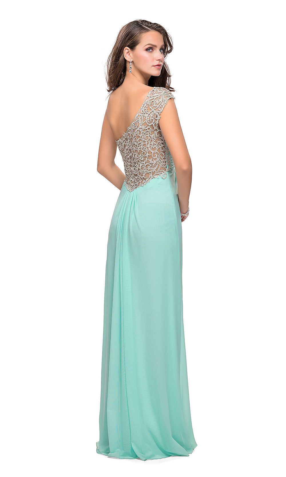 Long La Femme Prom Dress with Beaded Shoulder sold by PromGirl product image thumbnail 2