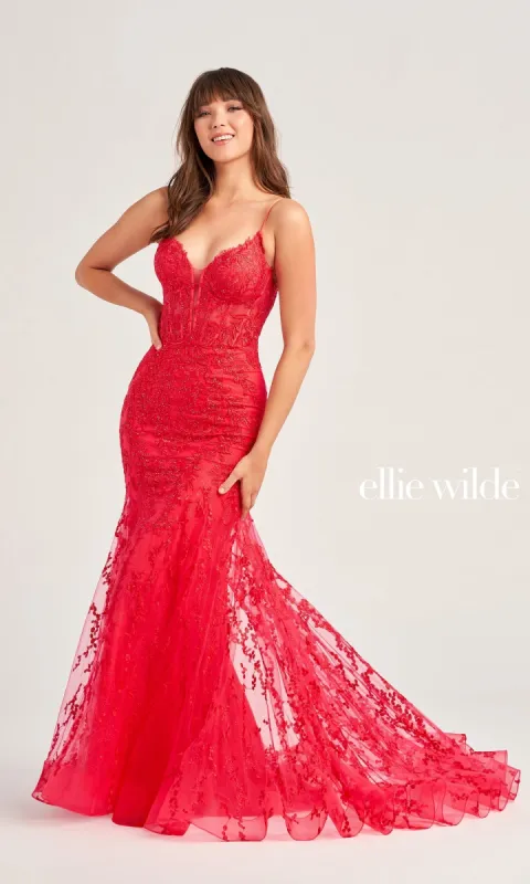 Ellie Wilde Beaded-Tulle Long Prom Dress EW35010 made by ellie wilde