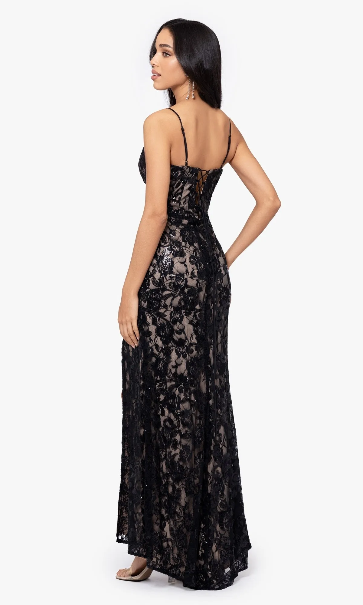 Sequin-Lace Long Lace-Up Prom Dress 4521BN sold by PromGirl product image thumbnail 2