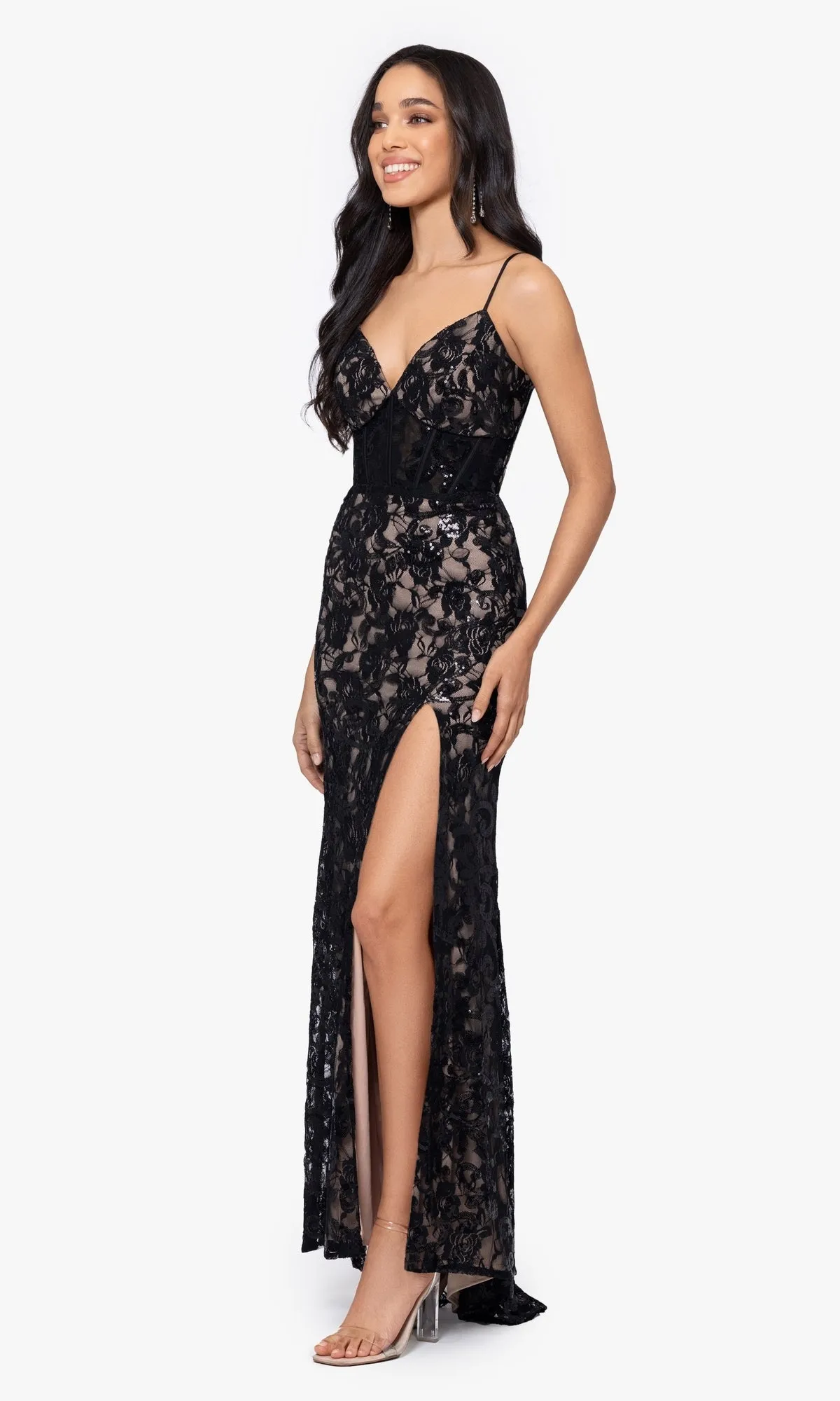 Sequin-Lace Long Lace-Up Prom Dress 4521BN sold by PromGirl product image thumbnail 4