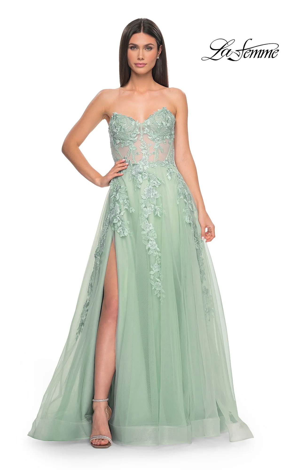 La Femme Strapless Long A-Line Corset Prom Dress 32082 sold by PromGirl product image thumbnail 4