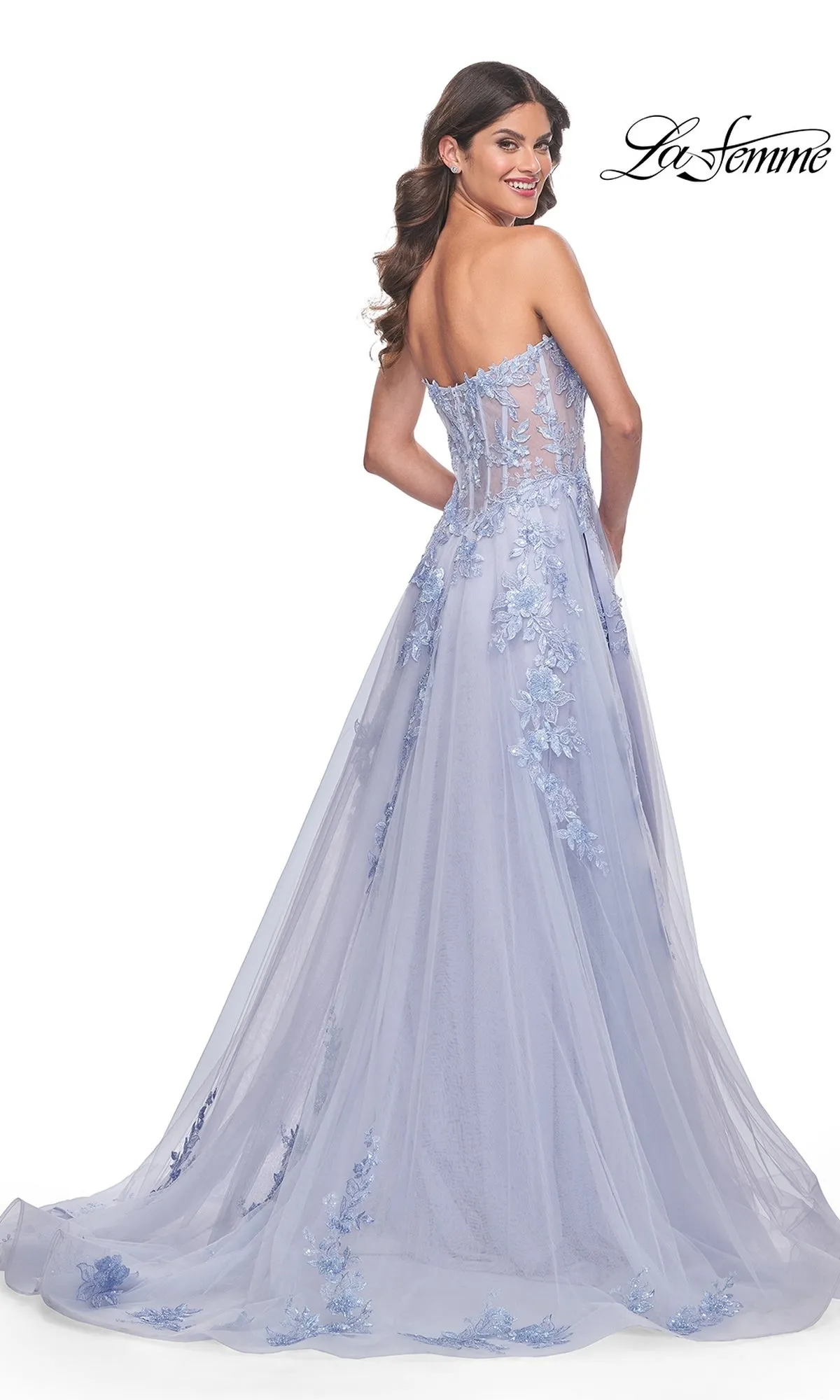 La Femme Strapless Long A-Line Corset Prom Dress 32082 sold by PromGirl product image thumbnail 2