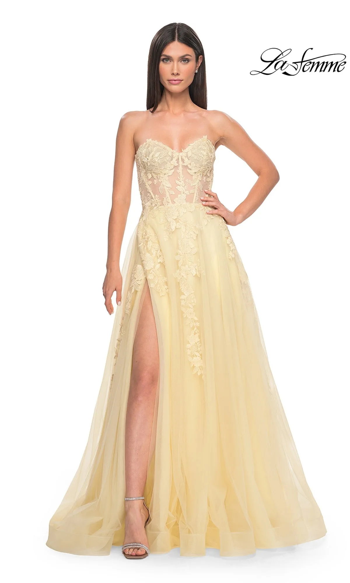 La Femme Strapless Long A-Line Corset Prom Dress 32082 sold by PromGirl product image thumbnail 3
