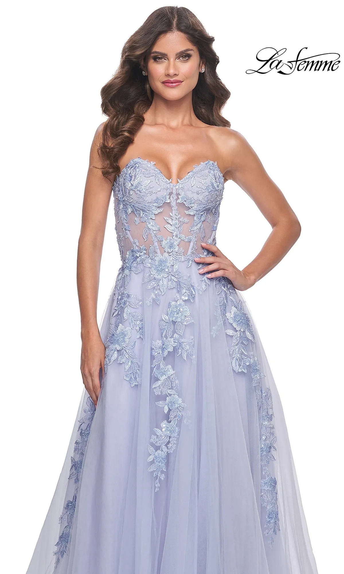 La Femme Strapless Long A-Line Corset Prom Dress 32082 sold by PromGirl product image thumbnail 5