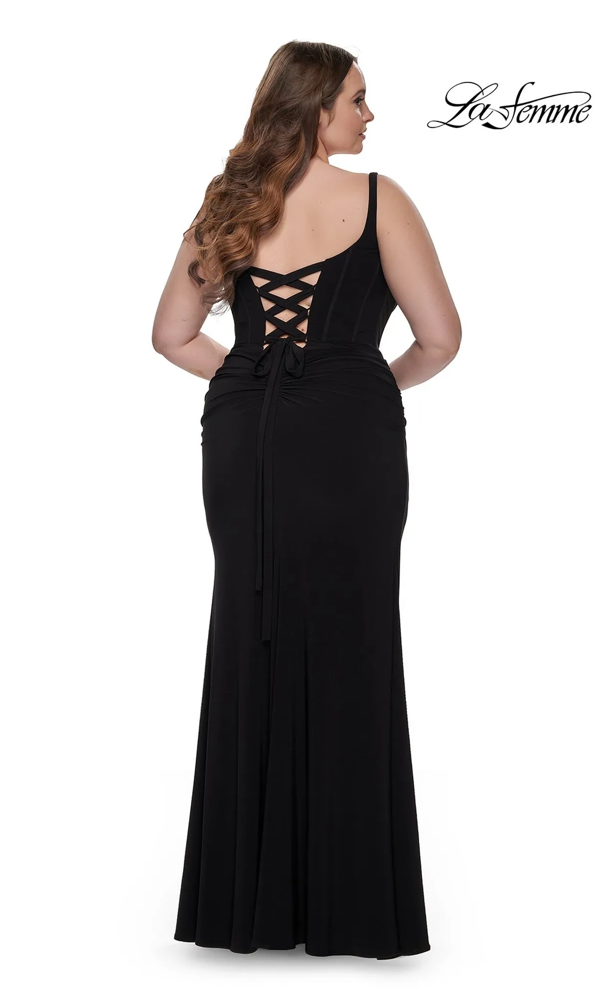 La Femme Plus-Size Long Lace-Up Prom Dress 32190 sold by PromGirl product image thumbnail 2