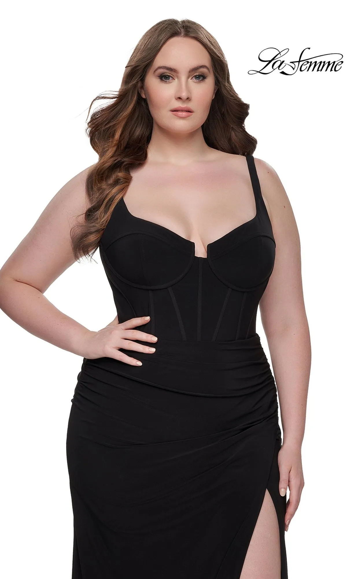 La Femme Plus-Size Long Lace-Up Prom Dress 32190 sold by PromGirl product image thumbnail 4