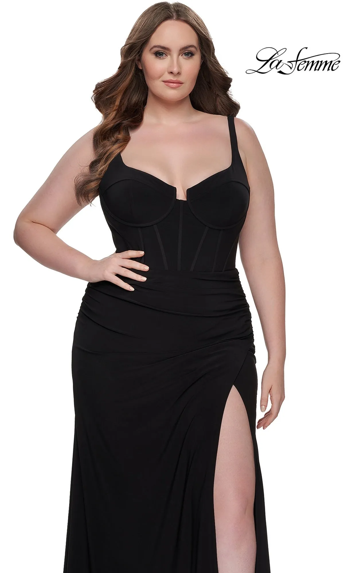 La Femme Plus-Size Long Lace-Up Prom Dress 32190 sold by PromGirl product image thumbnail 5