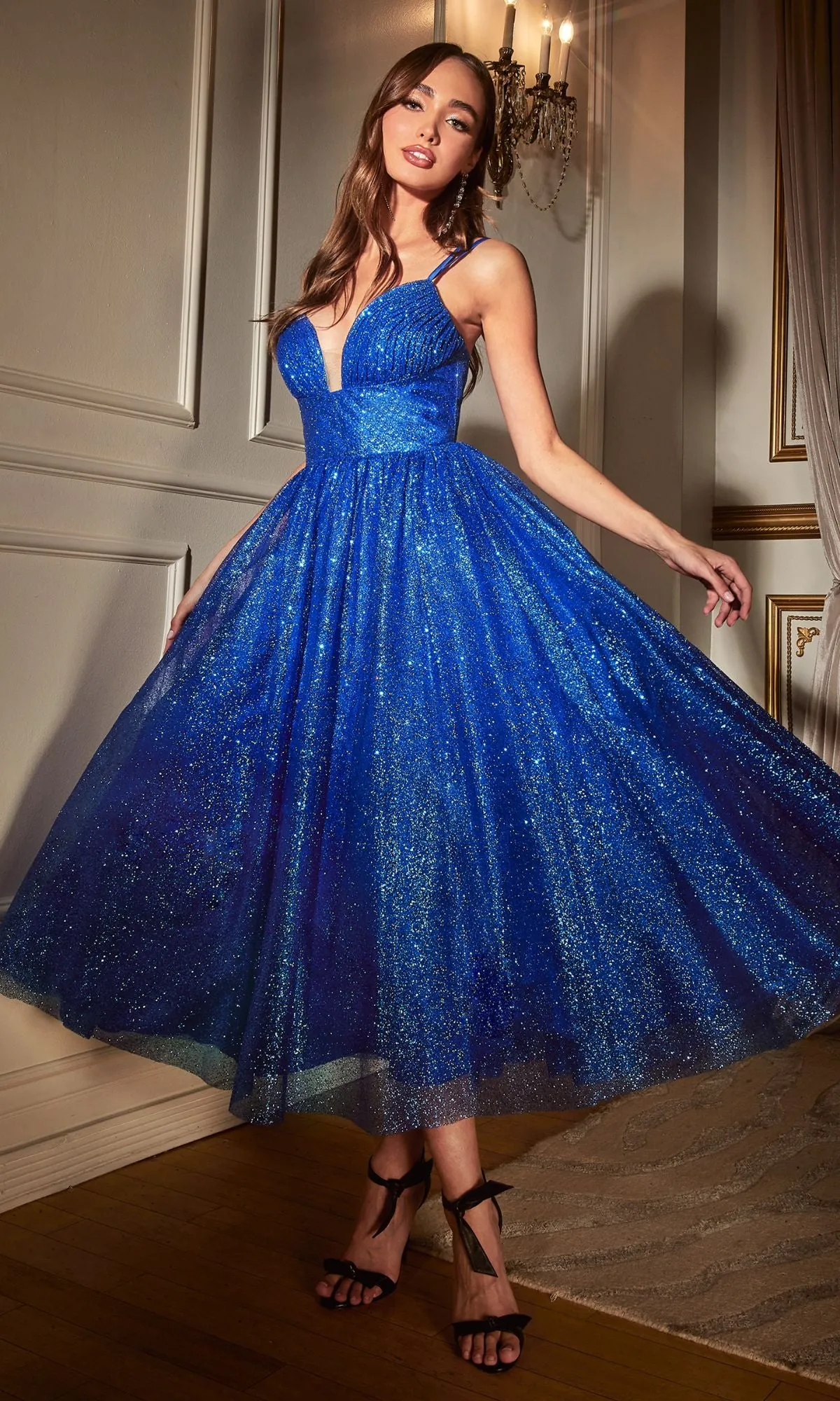 Tea-Length Glitter Party Dress CD996T sold by PromGirl product image thumbnail 5