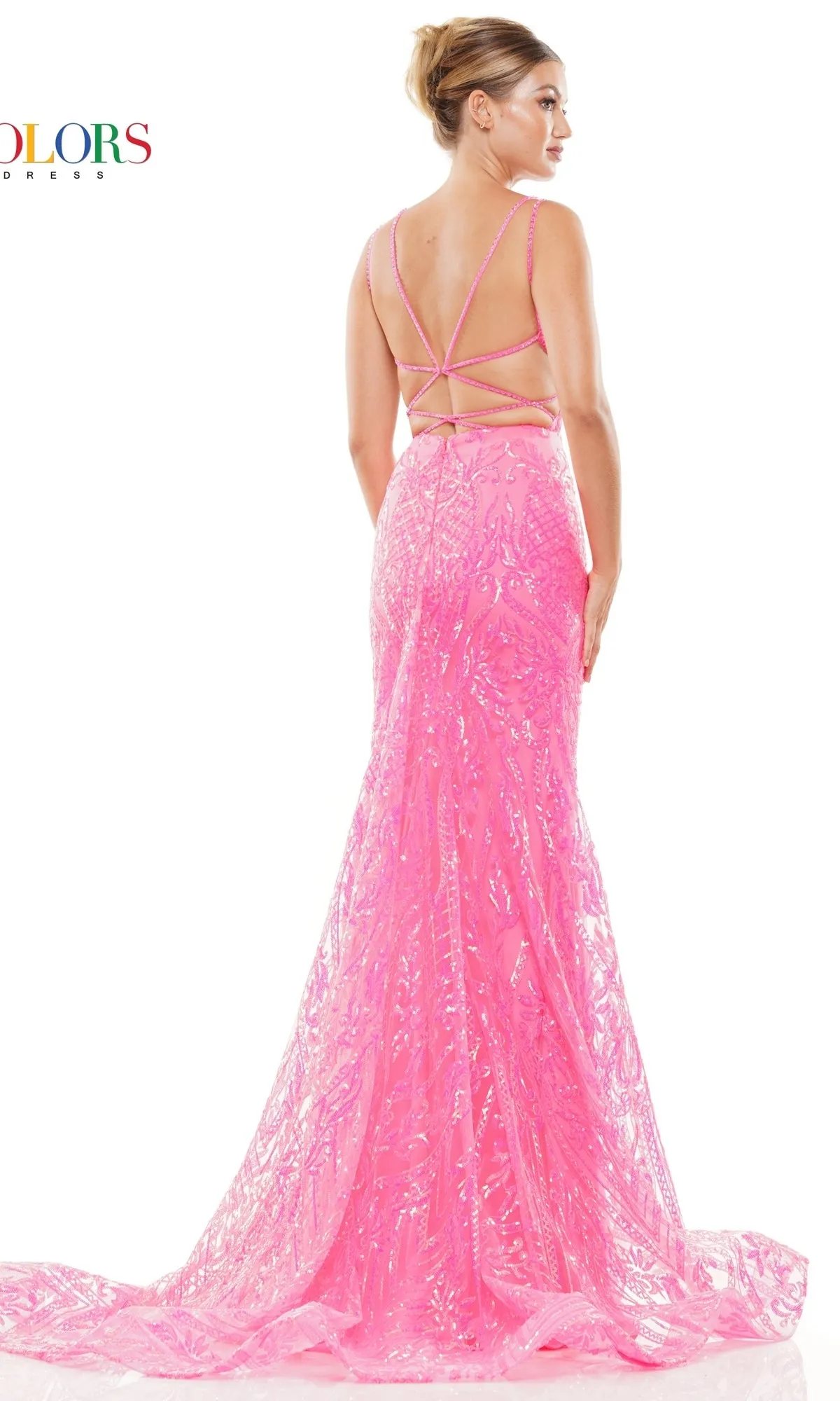 Open-Back Long Sequin-Print Prom Dress 3117 sold by PromGirl product image thumbnail 2