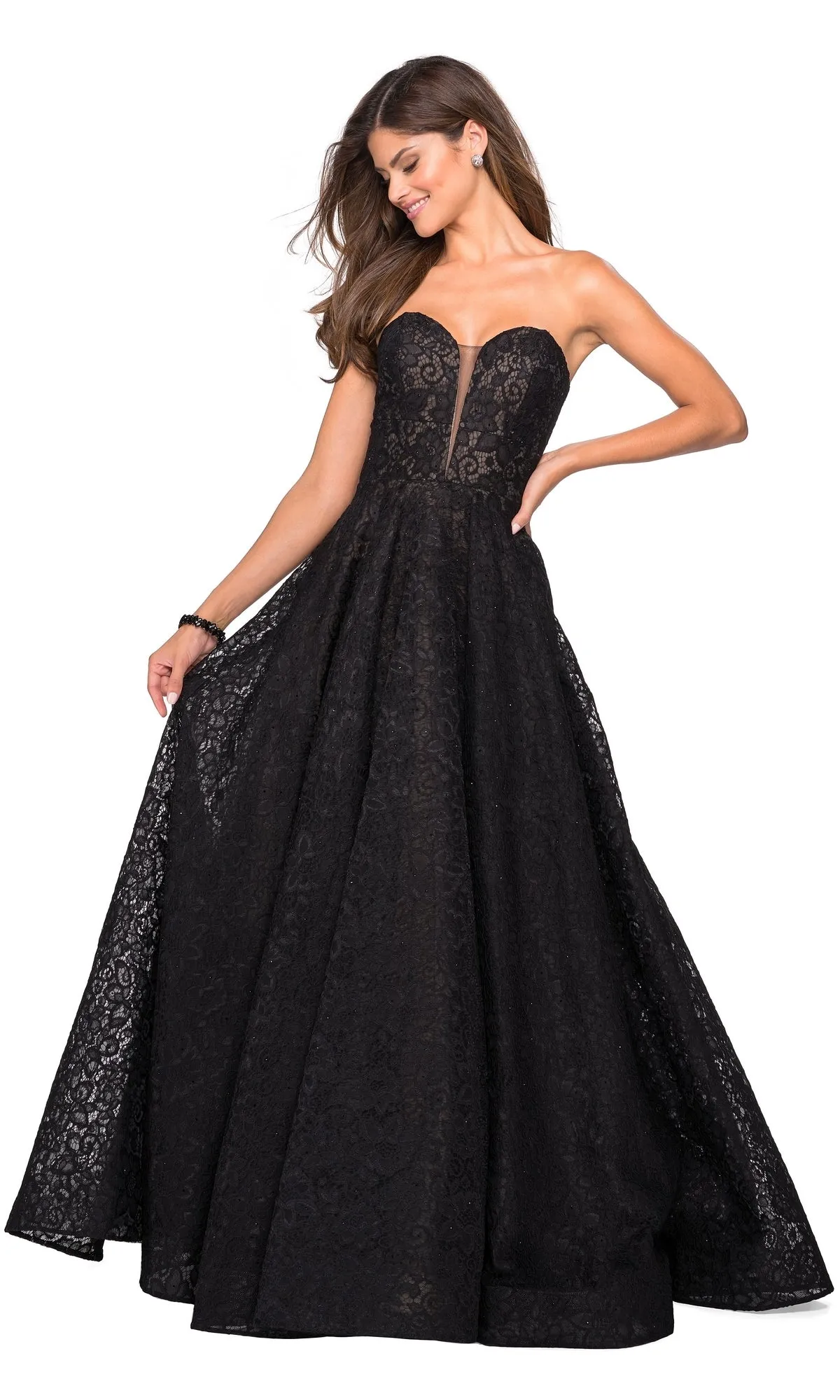 La Femme Strapless Lace Formal Prom Ball Gown 27284 sold by PromGirl