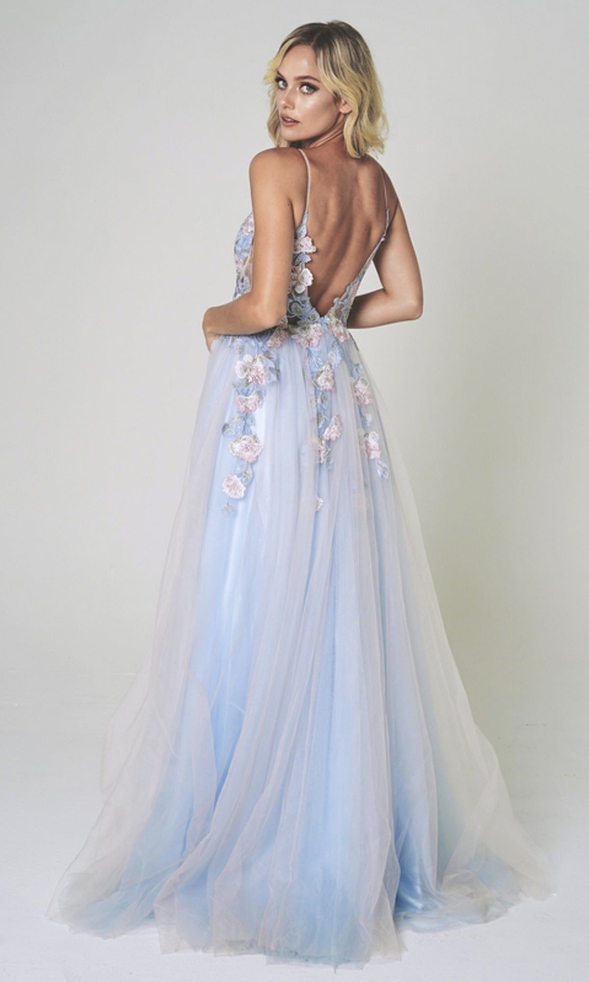 Baby Blue Long A-Line Tulle Prom Ball Gown 5013 sold by PromGirl product image thumbnail 2