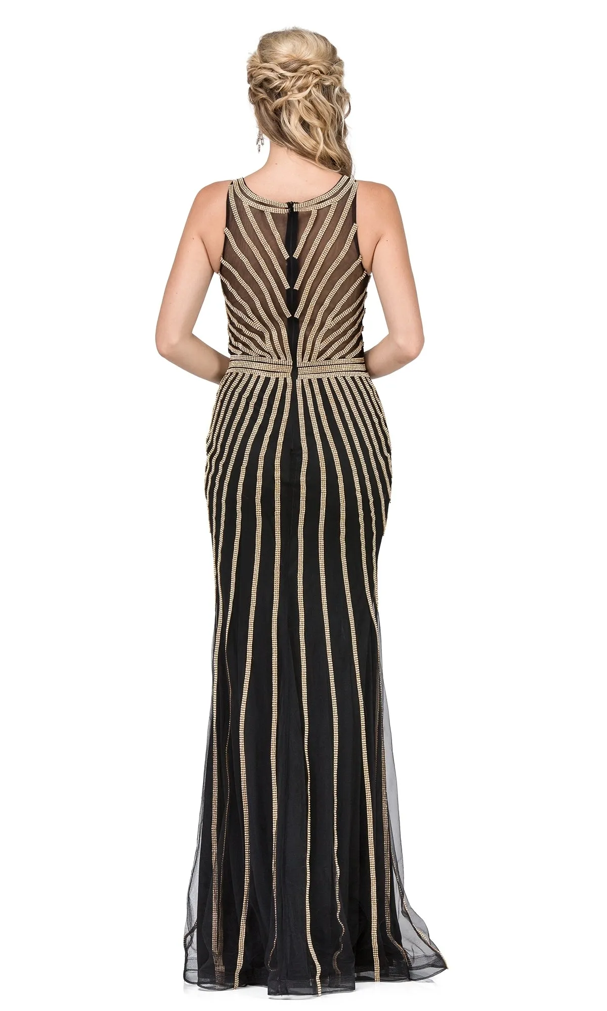 Sheer-Back Long Prom Dress with Beaded Stripes sold by PromGirl product image thumbnail 2