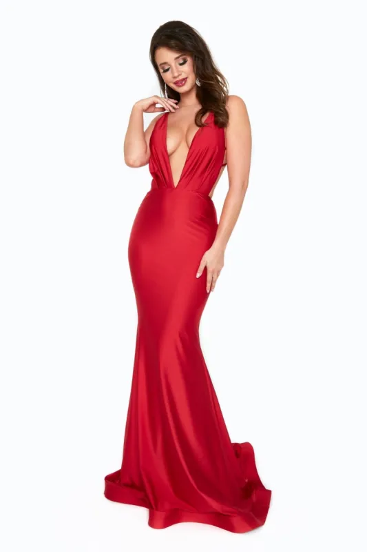 Strappy-Back Long V-Neck Prom Dress: 6534H sold by PromGirl