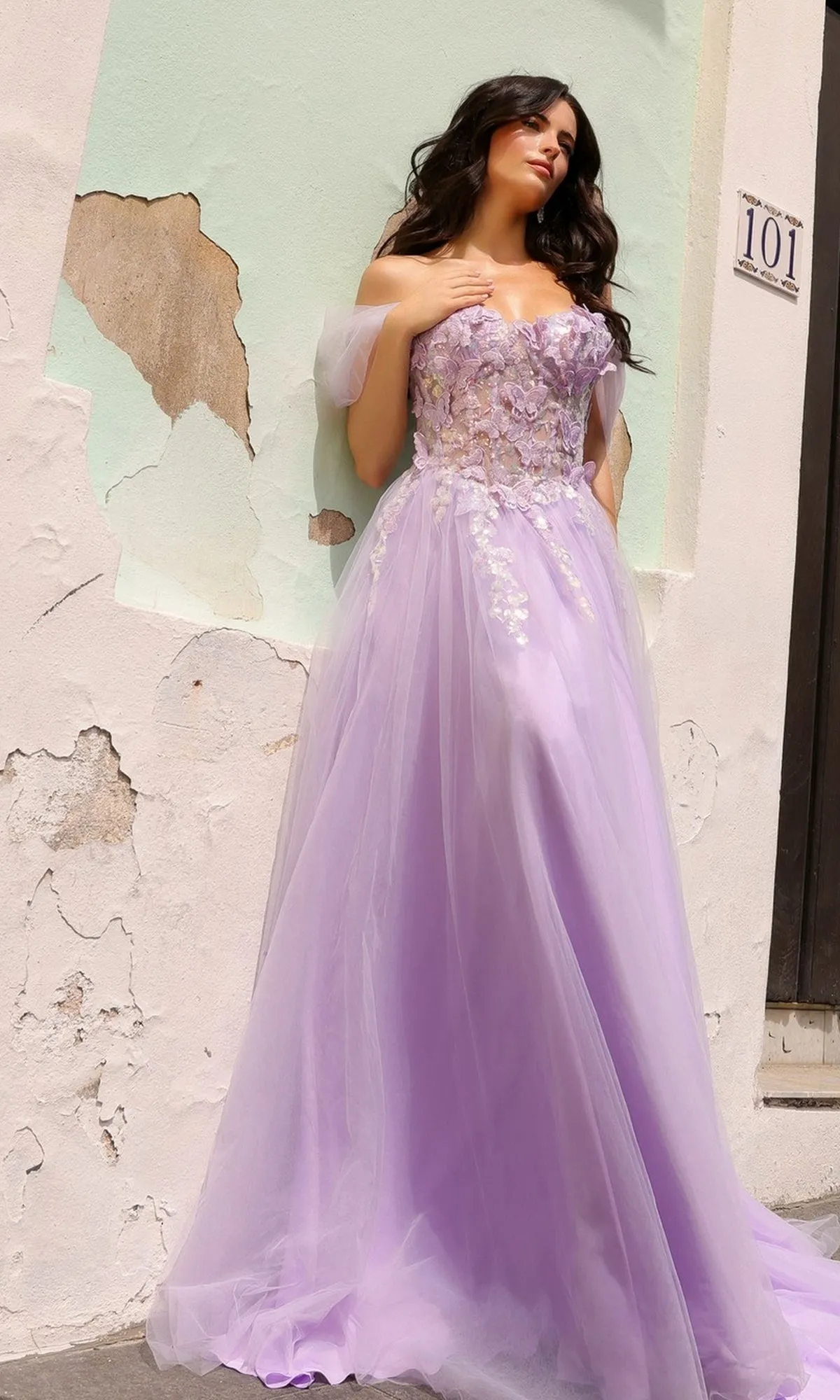 Off-the-Shoulder Long Pastel Prom Dress J1324 sold by PromGirl