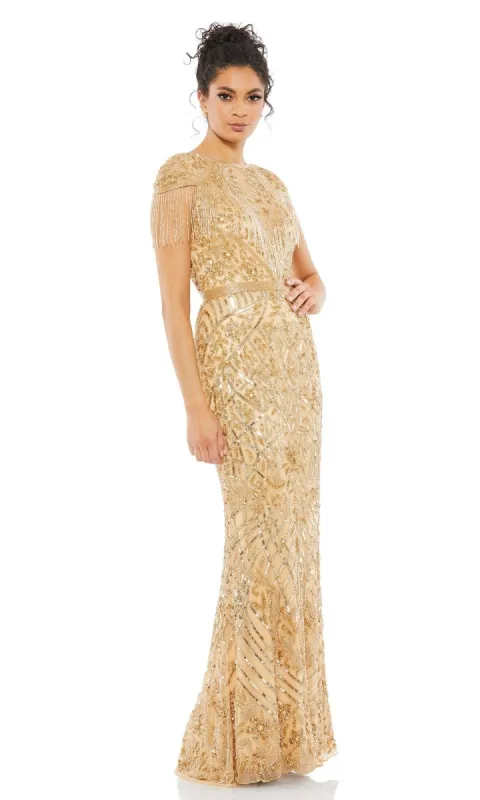 Long Gold Beaded Formal Dress: Mac Duggal 4715 sold by PromGirl