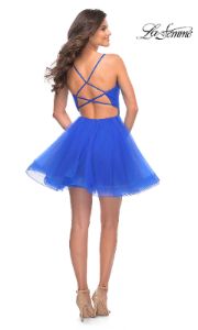 Strappy-Back Short Fit-and-Flare Homecoming Dress sold by PromGirl