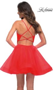 Strappy-Back Short Fit-and-Flare Homecoming Dress sold by PromGirl