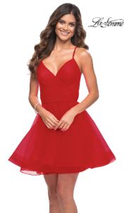 Strappy-Back Short Fit-and-Flare Homecoming Dress sold by PromGirl