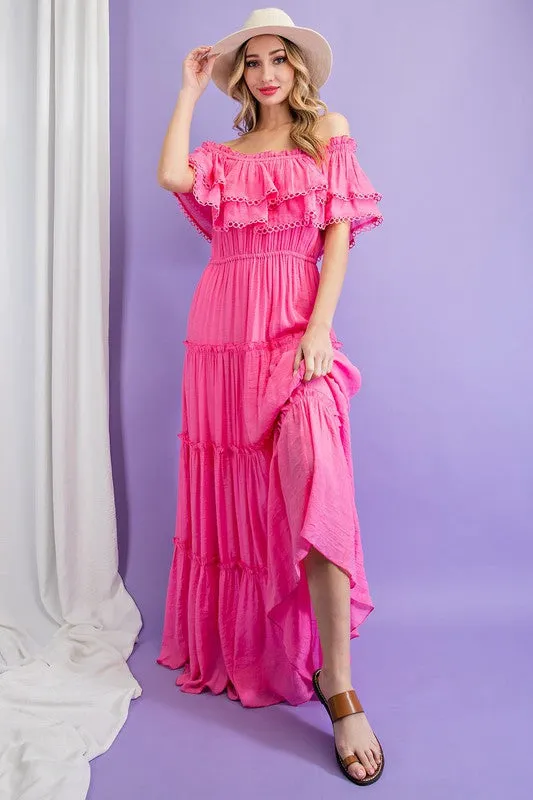 Off-the-Shoulder Tiered Long Casual Maxi Dress sold by PromGirl product image thumbnail 3
