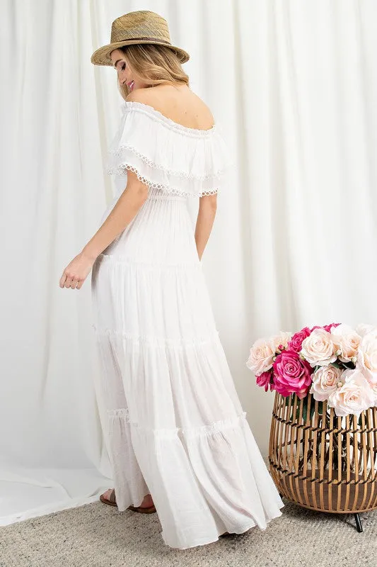 Off-the-Shoulder Tiered Long Casual Maxi Dress sold by PromGirl product image thumbnail 2