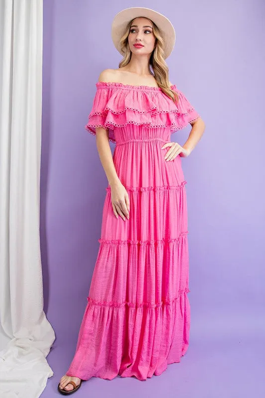 Off-the-Shoulder Tiered Long Casual Maxi Dress sold by PromGirl product image thumbnail 5