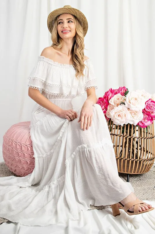 Off-the-Shoulder Tiered Long Casual Maxi Dress sold by PromGirl product image thumbnail 4
