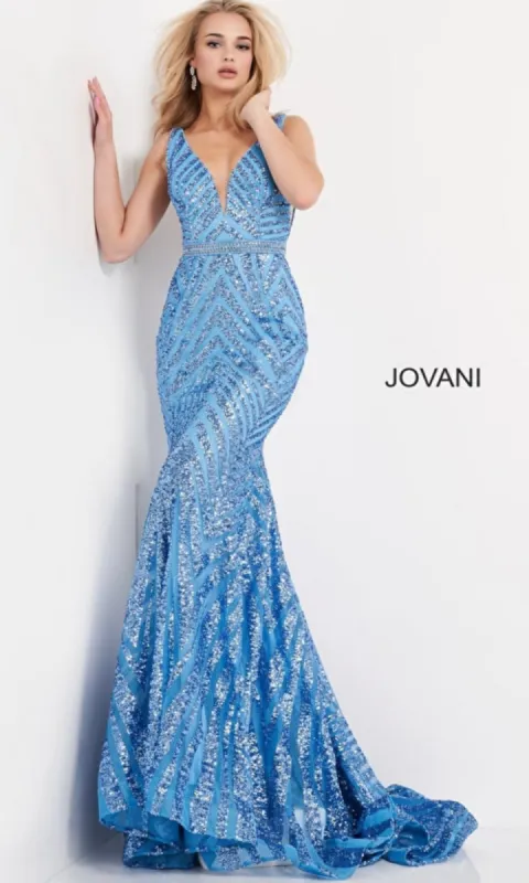 Long Jovani Sequin-Print Prom Dress 03570 sold by PromGirl