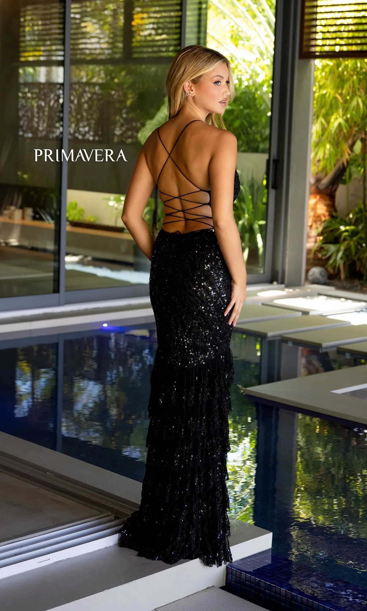 Primavera Long Beaded Ruffled Prom Dress 4122 sold by PromGirl product image thumbnail 2