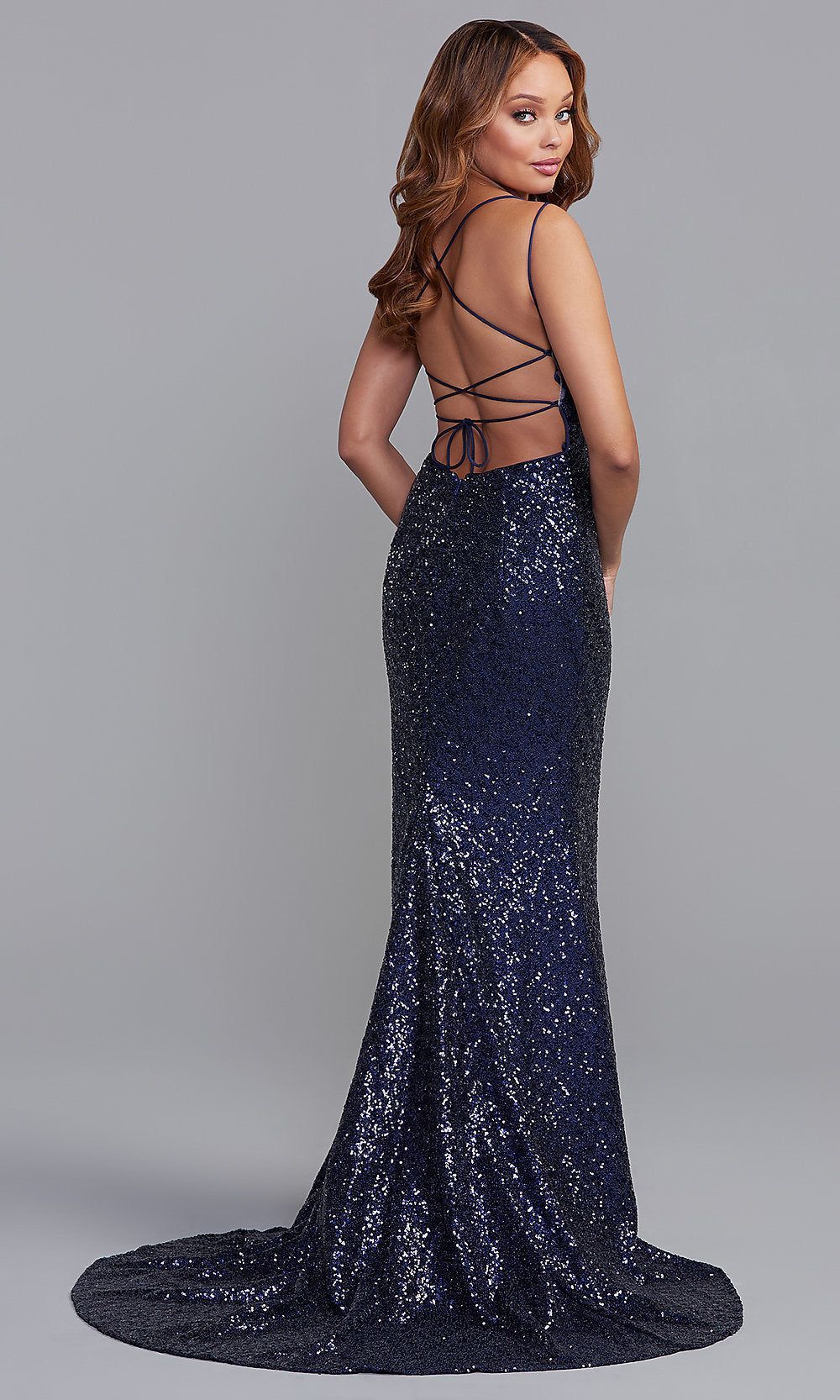 PromGirl Strappy-Back Sequin Long Navy Prom Dress sold by PromGirl product image thumbnail 2