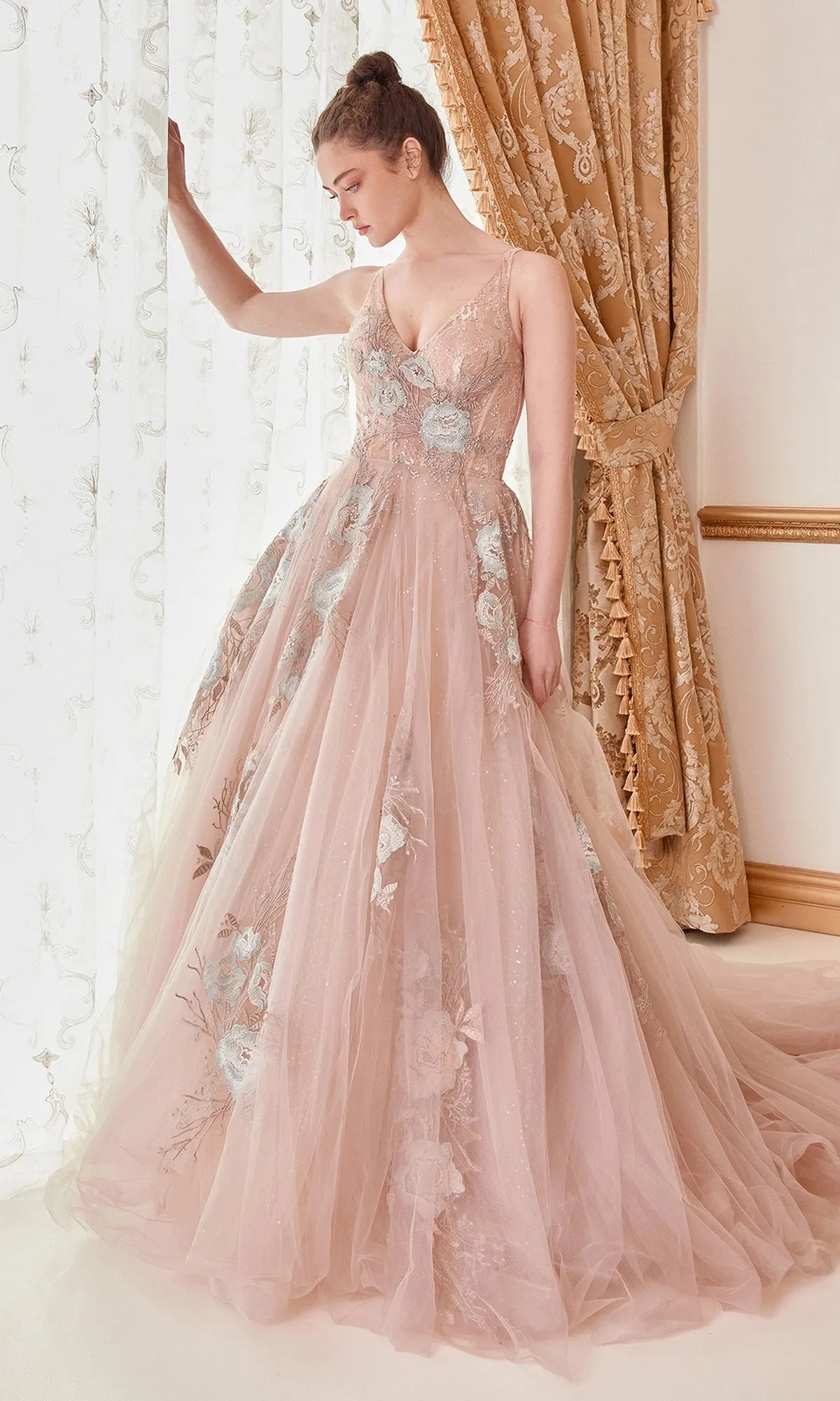 Floral-Embroidered Long Prom Ball Gown A0893 sold by PromGirl product image thumbnail 3