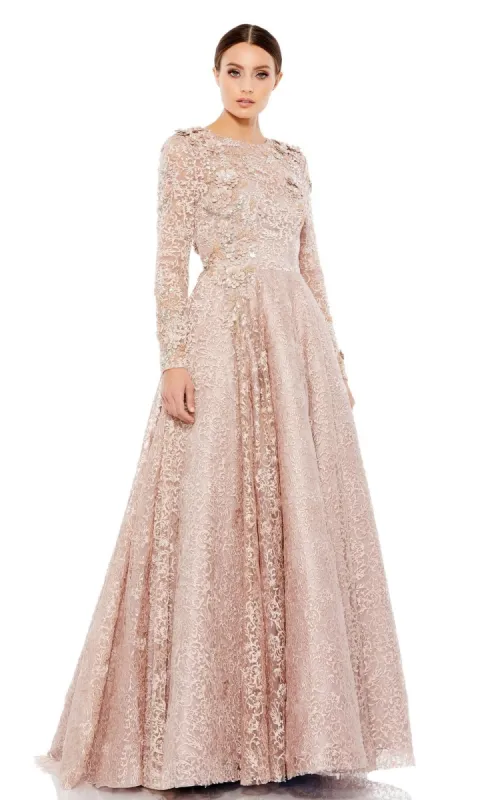 Long Sleeve Mocha Formal Gown: Mac Duggal 11121 sold by PromGirl
