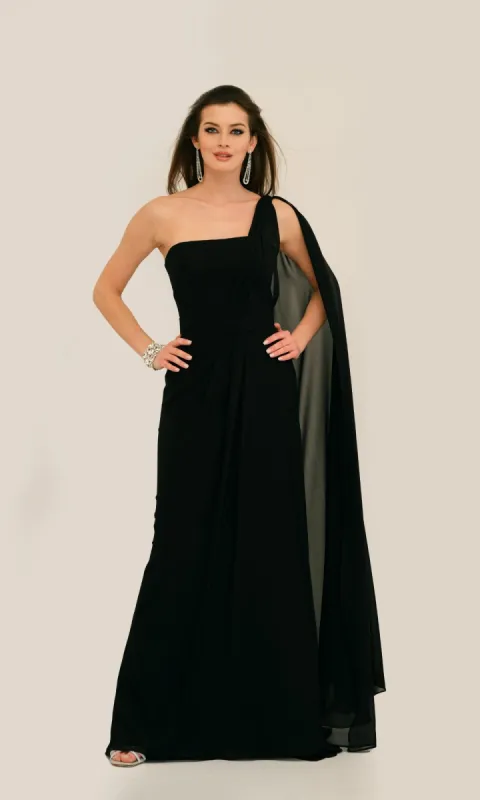 Caped Strapless Long Prom Dress: Dave & Johnny 11288 sold by PromGirl