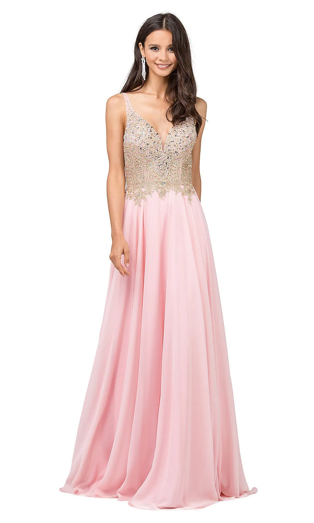 Long A-Line Chiffon Prom Dress with Beaded Bodice sold by PromGirl product image thumbnail 5