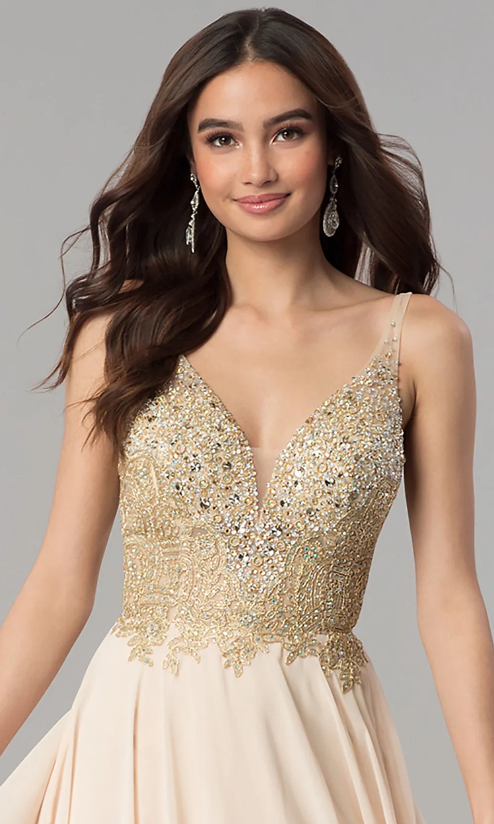 Long A-Line Chiffon Prom Dress with Beaded Bodice sold by PromGirl product image thumbnail 3