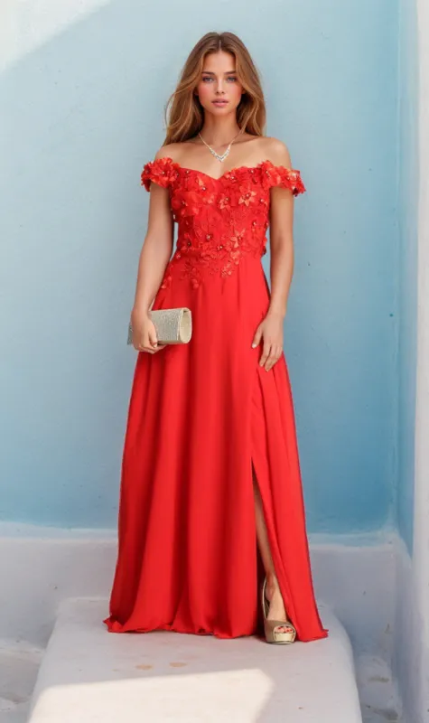 Off-Shoulder Long A-Line Prom Dress: Chicas CHF3059 sold by PromGirl