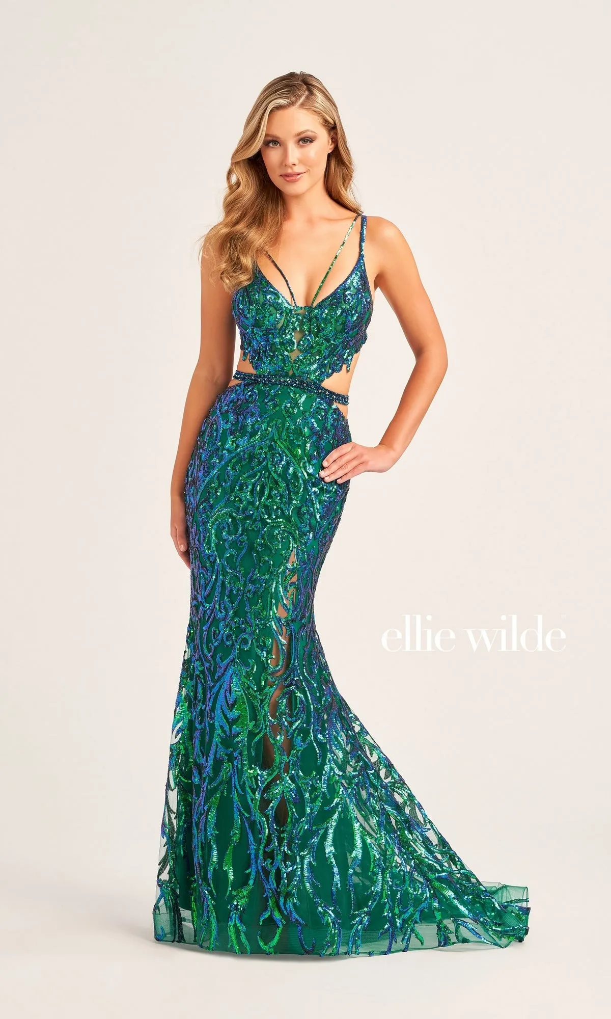 Ellie Wilde Cut-Out Long Sequin Prom Dress EW35007 sold by PromGirl product image thumbnail 3