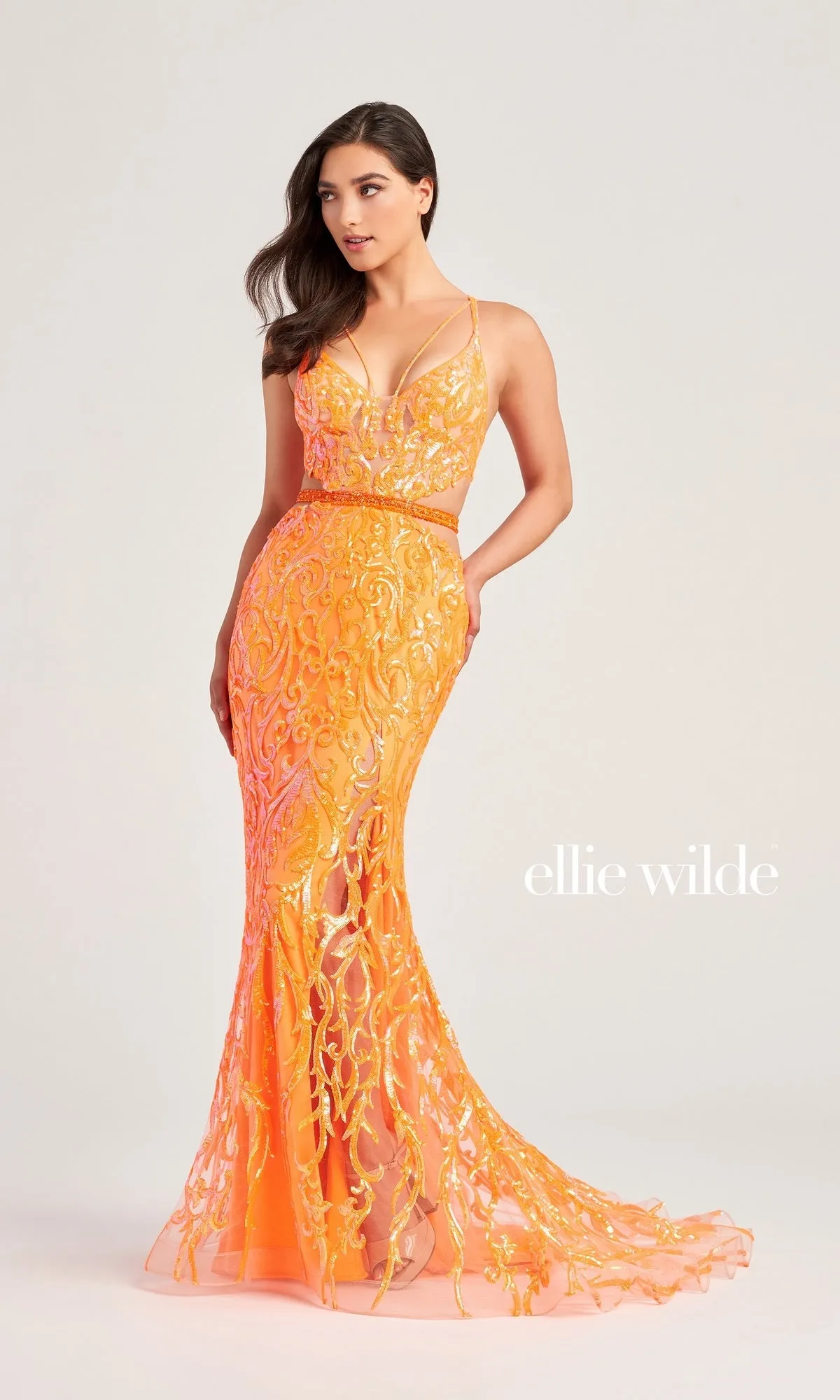 Ellie Wilde Cut-Out Long Sequin Prom Dress EW35007 sold by PromGirl product image thumbnail 4