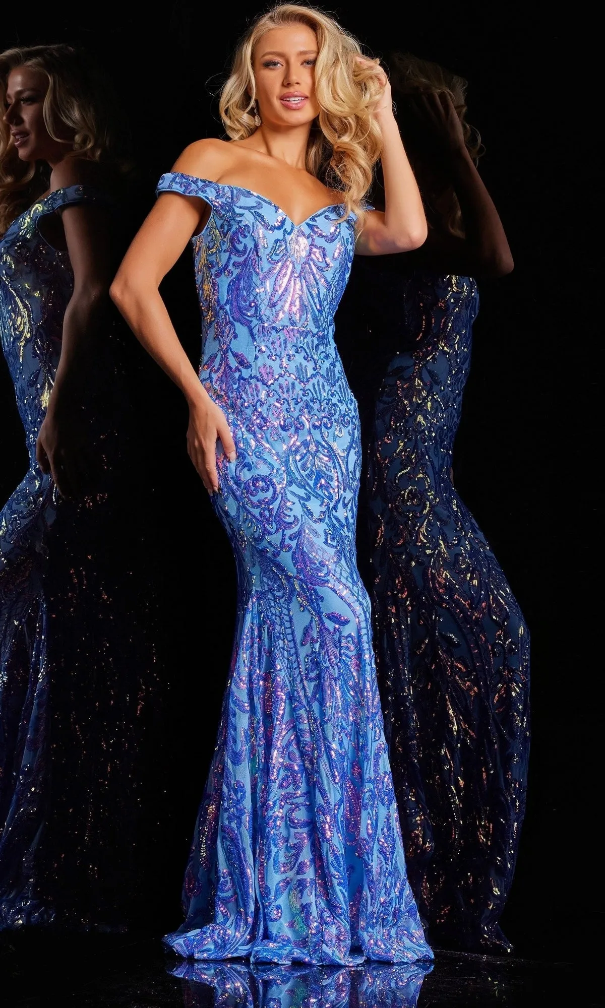 Jovani Long Sweetheart Sequin-Print Prom Dress 23675 sold by PromGirl product image thumbnail 3