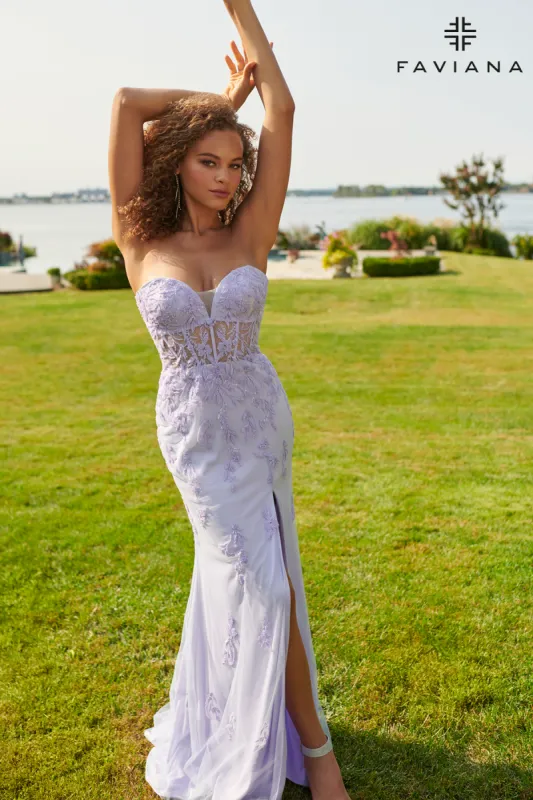Lilac Purple Strapless Faviana Long Prom Dress sold by PromGirl