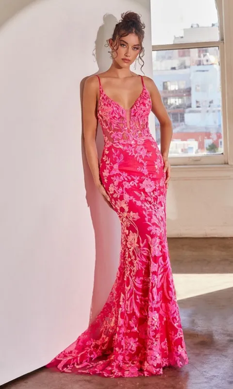 Long Fuchsia Pink Gown CR872 by Ladivine sold by PromGirl